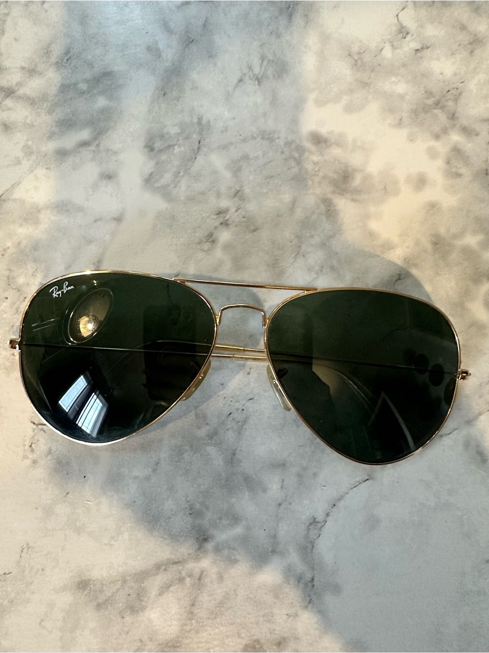 Ray-Ban Gold Frame Aviator Sunglasses with Dark Green Lenses